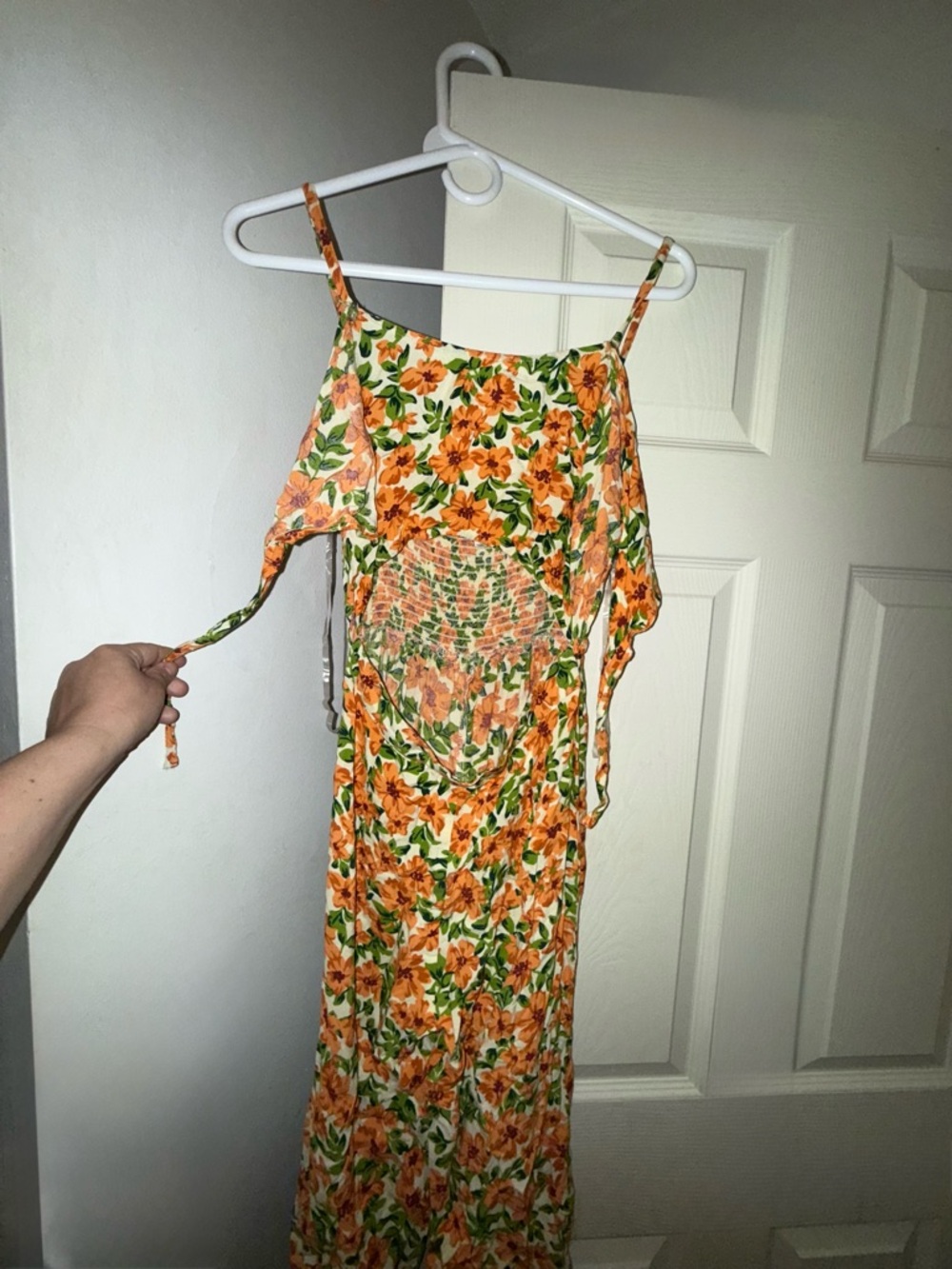 Bethany Mota Orange Floral Maxi Dress with Green Leaf Print